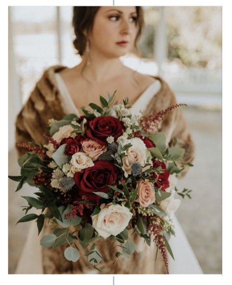 Blush And Burgundy Bouquet, Blush Winter Wedding, Red Bouquets, Christmas Wedding Flowers, Wedding Archway, Burgundy Bouquet, Winter Wedding Bouquet, Winter Wedding Flowers, Fall Wedding Bouquets