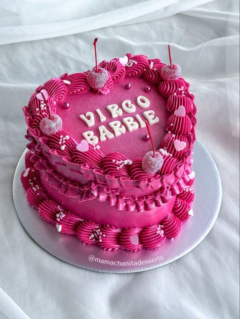 Cake Modern Barbie Cake, Barbie Birthday Cake Aesthetic, Hot Pink Barbie Cake, Barbie Cake Aesthetic, Barbie Heart Cake, Barbie Themed Birthday Cake, Barbie Birthday Cakes, Barbie Cake Birthday, Barbie Cake Ideas