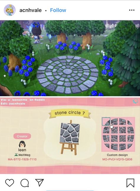 Acnh Stone Circle Code, Animal Crossing Circle Path, Acnh Circle Path, Acnh Fountain Design Code, Acnh Round Stone Path, Circular Path Animal Crossing, Acnh Path Codes Stone, Custom Path Animal Crossing, Acne Island Ideas