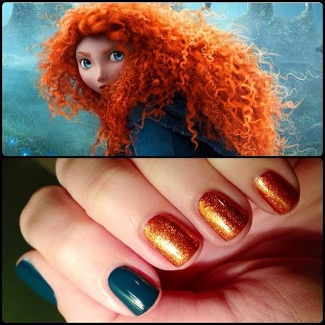 Merida Nails, Braves Nails, Disney Thoughts, Movie Nails, Mom Prom, Disney Princess Nails, Mystical Unicorn, Wedding Disney, Disney Marathon