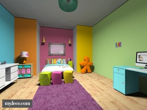 Multicolored walls Boys Room Paint Colors, Kids Room Paint Colors, Kids Bedroom Paint, Boys Bedroom Colors, Boy Room Paint, Colorful Walls, Boys Bedroom Paint, Colorful Bedroom Decor, Rainbow Bedroom