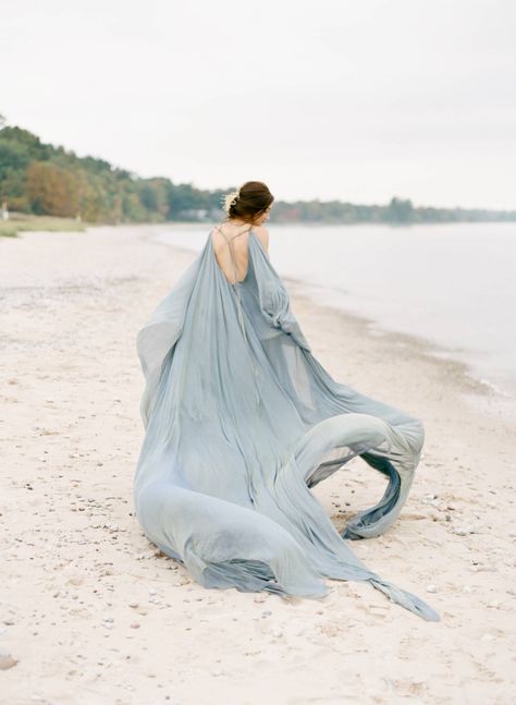 Amazing Carol Hannah dress - Non-traditional and contemporary fall wedding inspiration  via Magnolia Rouge Divine Aesthetic, Pirate Aesthetic, Blue Wedding Gowns, Carol Hannah, Goddess Of The Sea, Goddess Aesthetic, Greek Myth, Running On The Beach, Beach Wedding Photos