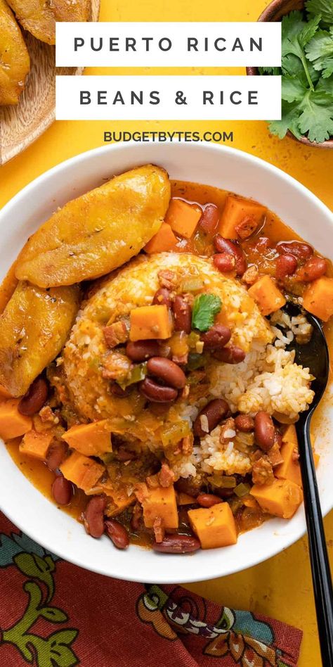 Puerto Rican Rice and Beans Puerto Rican Rice And Beans, Puerto Rican Beans, Puerto Rican Rice, Budget Bytes, Rice And Beans, Easy One Pot Meals, Frugal Meals, Budget Friendly Recipes, Vegetarian Recipes Dinner