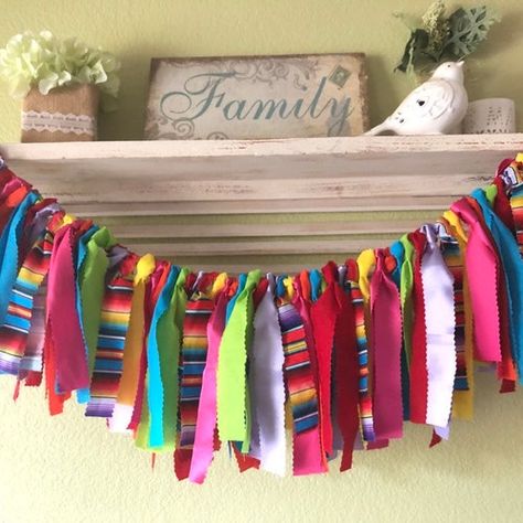 Fiesta First Birthday, Fabric Pennant Banner, Rag Banner, First Fiesta, Serape Fabric, Princess Birthday Party Decorations, Fiesta Birthday Party, Fiesta Party Decorations, Rag Garland