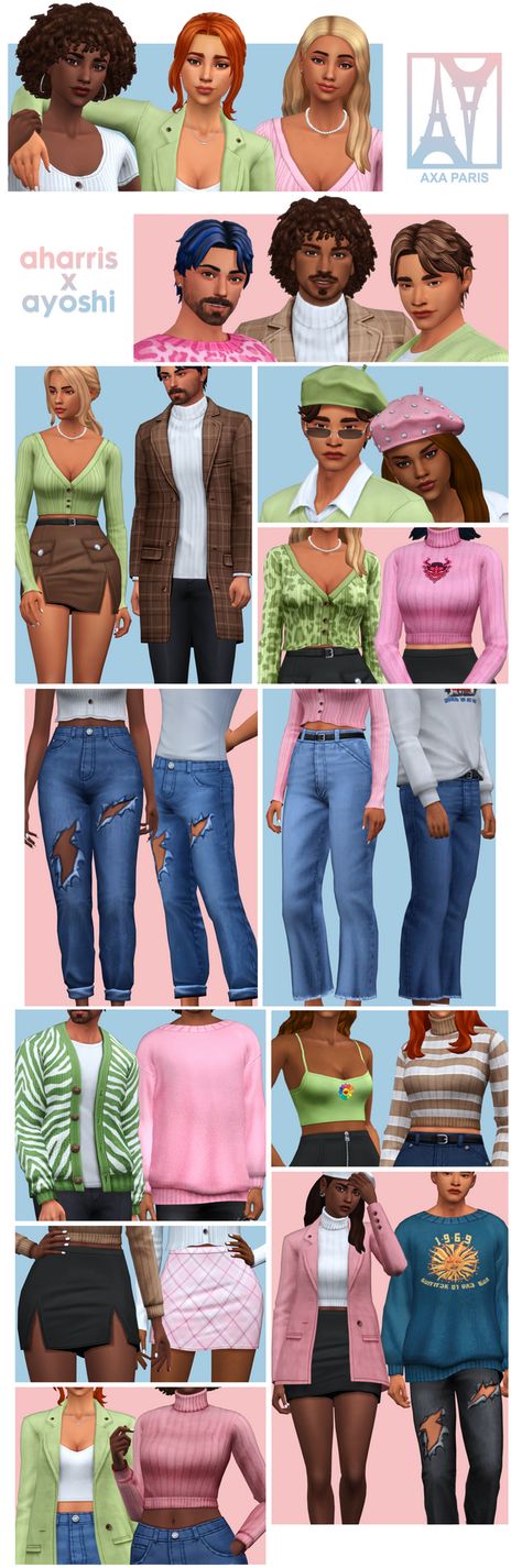 AxA Paris | 50+ CAS Items | Early Access | aharris00britney on Patreon Clothes For Sims 4 Cc, Sims 4 Maxis Match Clothes, Sims 4 Maxis Match Hair, Maxis Match Clothes, Maxis Match Hair, Mm Paris, Clothes Cc, Sims Clothes, The Sims 4 Pc