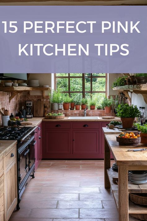 Get a stunning and perfect pink kitchen with these decor tips and style ideas. Kitchen With Pink Walls, Pink And Yellow Kitchen Decor, Pink Kitchen Ideas, Pink Kitchens, Retro Signage, Patterned Tile Backsplash, Yellow Kitchen Decor, Pink Dishes, Retro Appliances