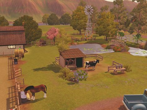 Sims 3 Ranch House, Sims Farm, Map Decorations, Sims 3 Houses Ideas, Sims Horses, Sims 4 House Plans, Casas The Sims 4, Sims House Plans, The Sims 3