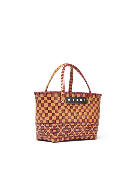 Orange and burgundy East-West MARNI MARKET shopping bag in woven polypropylene Oval Bag, Marni Market, Basket Weaving Patterns, Marni Bag, Market Shopping, Weaving Patterns, East West, Market Bag, Bags Accessories