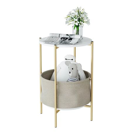 Homfa Iron Nightstand, 23.6'' Tall Round Bedside Night Stand with Storage Pocket, End Side Table for Bedroom, Living Room,White and Gold - Walmart.com Cloth Basket, Industrial Bedside Tables, Round Bedside, Bedroom End Tables, Side Tables For Bedroom, Wood Bedside Table, Industrial Coffee Table, Bedside Night Stands, Corner Table