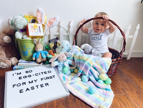 January Picture Ideas, Spring Baby Milestone Picture, Easter Milestone Pictures Boy, Baby Boy First Easter Pictures, Easter Monthly Baby Picture, First Easter Ideas Baby Boy, My First Easter Photoshoot, 5 Month Baby Picture Ideas, Easter Milestone Pictures