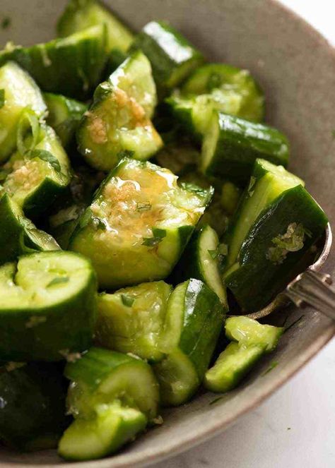 Smashed Cucumbers, Smashed Cucumber, Smashed Cucumber Salad, Jello Salads, Sesame Ginger Dressing, Cucumber Salad Recipe, Rustic Bowl, Recipe Tin, Recipetin Eats