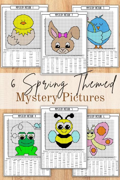 Make graphing on the coordinate plane fun with these Spring Coordinate Graphing Mystery Pictures! With 6 Spring-themed mystery pictures your students will get ample amount of graphing practice. All Mystery Pictures are available on a first quadrant and four quadrant graphs so you can reach every learner in your class! Coordinate Plane Pictures, Mystery Picture Graph, Coordinate Graphing Mystery Picture, Coordinate Graphing Pictures, Coordinate Plane Graphing, Coordinate Graphing, Spring Math, Coordinate Plane, Mystery Pictures