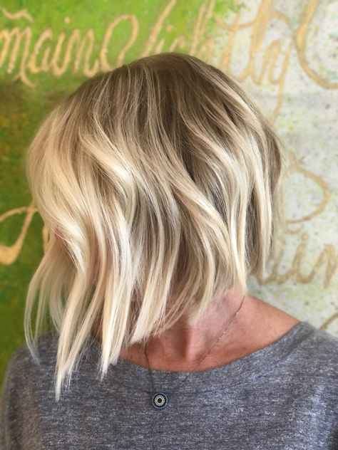 Layered Bob Blonde, Bob Hairstyles Blonde, Blonde Bob Shadow Root, Blonde Bob Thick, Blonde Bob Root Shadow, Bright Blonde Bob With Shadow Root, Bleach Blonde Bob Dark Roots, Short Blonde Bob, Short Angled Bob Haircut