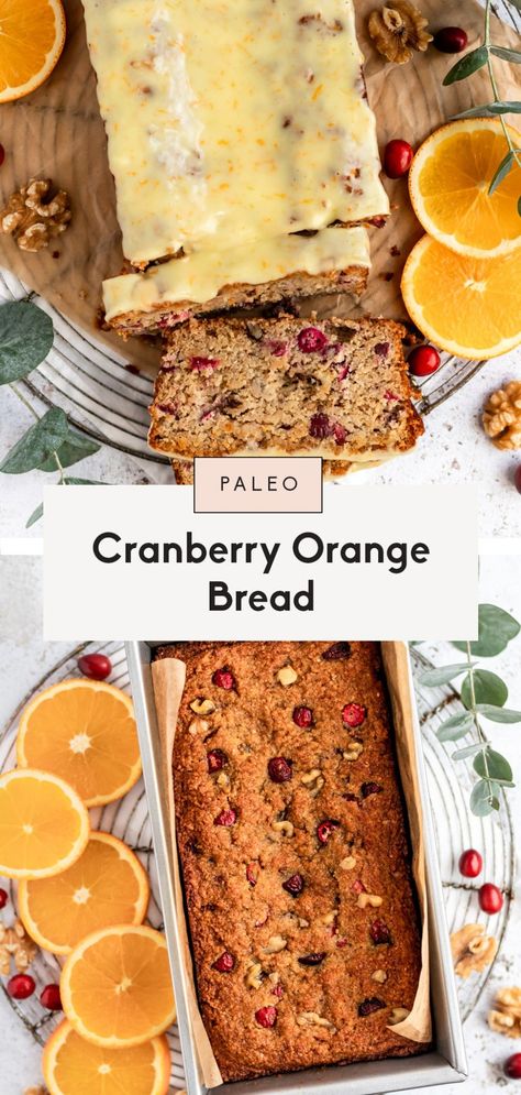 Incredible paleo cranberry orange bread made with a mix of coconut and almond flour and naturally sweetened with honey. This gorgeous dairy free and gluten free cranberry orange bread has delicious bites of cranberries, crunchy walnuts, fresh orange juice & zest, and an amazing orange icing. #paleo #glutenfree #grainfree #bread #cranberries Gluten Free Cranberry Orange Bread, Ambitious Kitchen Recipes, Orange Bread, Orange Icing, Cranberry Orange Bread, Fresh Orange Juice, Ambitious Kitchen, Paleo Bread, Paleo Baking