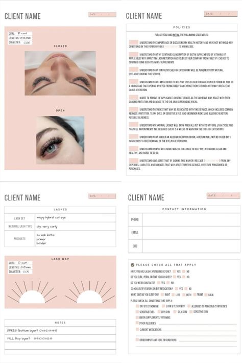 The perfect client record template to maintain accurate tracking of lash mapping and more. Lash Extension Mapping, Lash Client Record, Lash Education, Record Template, Lash Mapping, Bakery Logo, Lash Extension, Lash Extensions, Office School