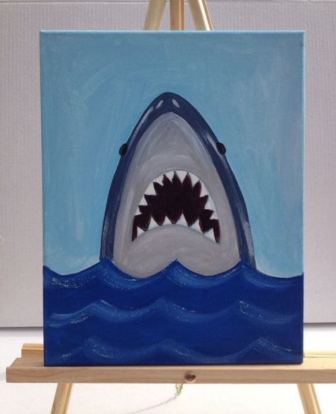 Kids Canvas Painting, Shark Painting, Kids Nursery Art, Painting School, Kids Canvas Art, Kids Canvas, Cute Canvas Paintings, Easy Canvas Art, Easy Canvas Painting