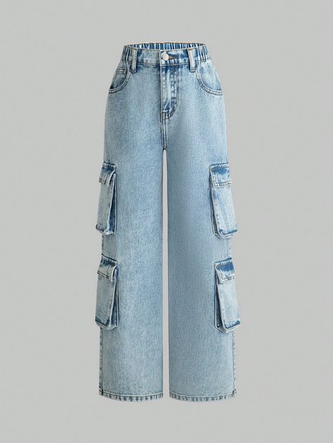 Cute Cargos, Cheap Trendy High-rise Cargo Jeans, Blue Jean Cargo Pants, Jeans With Pocket Design, Cheap High-waisted Jeans With Cargo Pockets, Colorful Cargo Pants, Cute Pants Aesthetic, Cheap Wide-leg Cargo Jeans With Relaxed Fit, Cheap High-waisted Cargo Jeans With Belt Loops