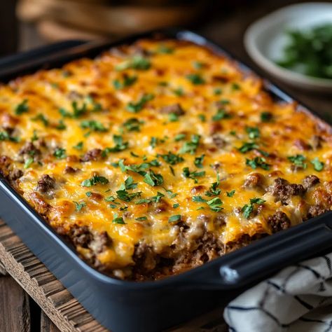 Hamburger Hash Brown Casserole Recipe - Hamburger Hash Brown Casserole, Sausage With Potatoes, Hobo Casserole, Hamburger Hash, Hamburger Potato Casserole, Crispy Hashbrowns, Creamy Mushroom Soup, Hamburger Casserole, Beef Hash