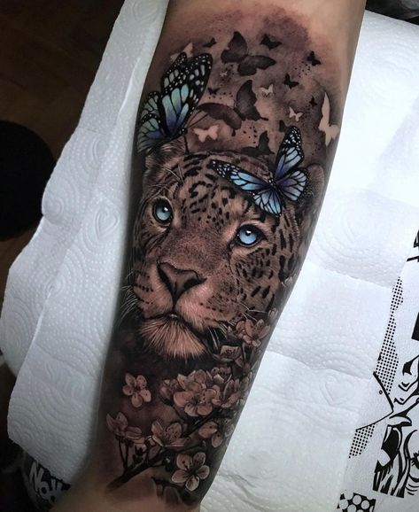 Thigh Piece Tattoos, Wrist Tattoo Ideas, Leopard Tattoos, Flower Tattoo Drawings, Panther Tattoo, Tattoos For Women Flowers, Tattoos For Women Half Sleeve, Muster Tattoos, Forearm Tattoo Women