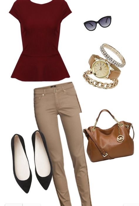 Red + khaki inspiration Target Employee Outfit, Target Employee Outfit Ideas, Target Work Outfit, Target Uniform, Khaki Pants Outfit Women, Colored Pants Outfits, Khaki Pants Outfit, Tan Outfit, Uniform Ideas