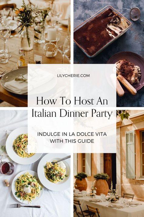 Here is your ultimate guide to hosting an Italian dinner party! Discover tips for delicious menus, charming tablescapes, and a dash of Italian flair. Buon appetito Entertaining Dinner, Italian Dinner Party, Italian Party, Dinner Party Outfits, Italian Menu, Party Tablescapes, Dinner Party Menu, Italian Dining, Italian Dinner