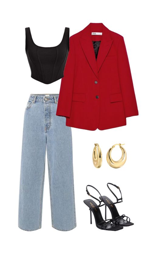 Outing Outfit, Time Clothes, Cute Outfits With Jeans, Classy Work Outfits, Fall Outfits For Work, Red Blazer, Casual Chic Outfit, Basic Outfits, Business Casual Outfits