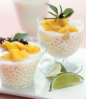 Thai Coconut Tapioca Pudding with Cayenne-Spiced Mango Coconut Tapioca Pudding, Coconut Tapioca, Tapioca Pudding, Thai Coconut, Thai Dessert, Unsweetened Coconut Milk, Mango Recipes, Asian Desserts, Pudding Recipes