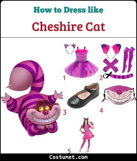 Cheshire Cat Costume for Cosplay & Halloween 2023 Cheshire Cat Costume Diy, Cheshire Cat Outfit, Cheshire Cat Face, Purple Tutu Dress, Cat Costume Diy, Cheshire Cat Costume, Cat Outfit, Black Mary Jane Shoes, Purple Tutu