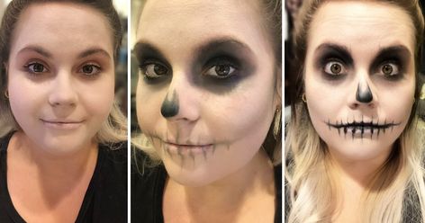 Easy Skeleton Makeup Tutorial, Easy Skeleton Makeup, Skeleton Makeup Tutorial, Halloween Smink, Skull Makeup Tutorial, Makeup Zombie, Skeleton Face, Creepy Halloween Makeup, Cute Halloween Makeup