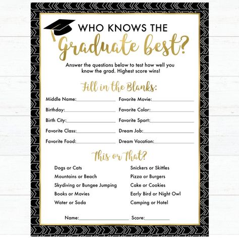 Who Knows The Graduate Best Game Graduation Party Games | Etsy Who Knows The Graduate Best, Graduation Candy Buffet, Graduation Brunch, Candy Buffet Labels, Graduation Games, Trunk Party, Graduation Party Games, Graduation Candy, Sons Graduation