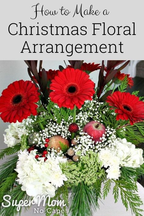 Make your own Christmas Floral Arrangements this holiday season. Complete step-by-step instructions to do it yourself for cheaper than buying ready made ones from the florist. #DIYfloralarrangment #DIYChristmasdecor #flowers Christmas Floral Arrangements Diy, Winter Floral Arrangements, Christmas Flower Arrangements, Diy Arrangements, Home Floral Arrangements, Christmas Floral Arrangements, Floral Arrangements Diy, Holiday Floral, Christmas On A Budget