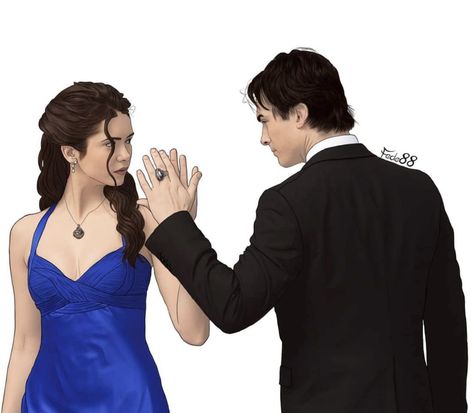 The Vampire Diaries Fanart, The Vampire Diaries Painting Ideas, Vampire Diaries Drawing Ideas, Vampire Diaries Painting, The Vampire Diaries Painting, Drawing Vampire Diaries, Vampire Diaries Sketches, Damon And Elena Drawing, Thailand Wallpaper