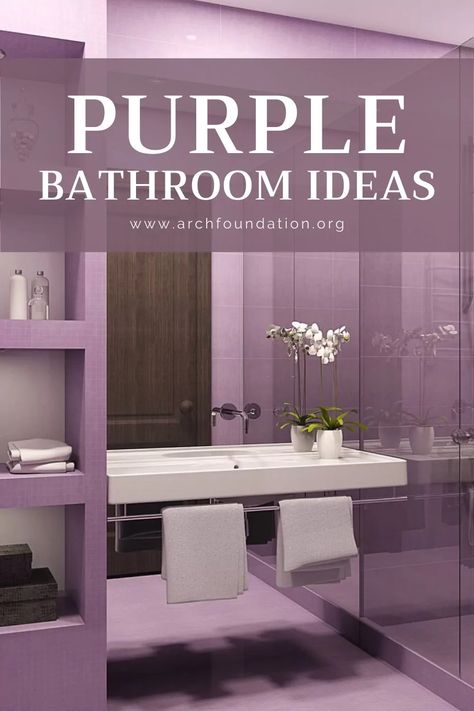 37+ Purple Bathroom Ideas - Bath In Dreamy Tone 2024 Purple Accent Wall Bathroom, Purple Bathroom Walls, Purple Bathroom Ideas, Lilac Bathroom, Purple Bath, Purple Bathroom, Grey Floor Tiles, Silver Furniture, Purple Bathrooms