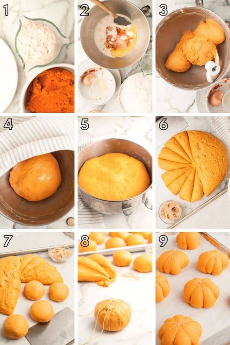 These Pumpkin Dinner Rolls are made with a delicious yeast dough and shaped into pumpkins using food-safe twine with almonds as the stem! Over a dozen of these dinner rolls take only 15 minutes to prep! Pumpkin Shape Rolls, Pumpkin Yeast Rolls, Pumpkin Shaped Dinner Rolls, Pumpkin Shaped Rolls, Shaped Dinner Rolls, Pumpkin Dinner Rolls, Pumpkin Dinner, Yeast Dough, Yeast Rolls