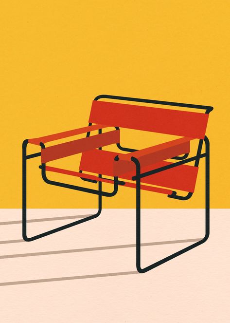 Marcel Breuer Wassily Chair, Famous Chair, Chair Drawing, Bauhaus Chair, Wassily Chair, Marcel Breuer, Paper Illustration, Objet Design, Pop Design