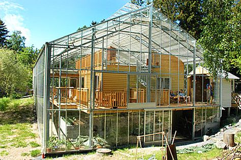 Having a greenhouse attached to my house is something I want, but never thought about enclosing my home in the greenhouse. Private Greenhouse, Greenhouse Living, Serre Diy, Inspirational Architecture, Cheap Greenhouse, Best Greenhouse, Indoor Greenhouse, Greenhouse Interiors, Home Greenhouse