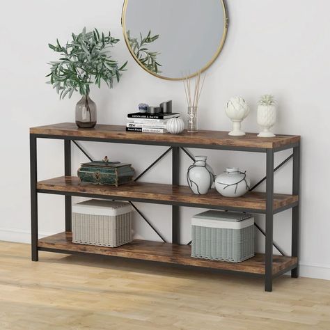 17 Stories Delapena 55.11'' Console Table | Wayfair Coastal Sofa, Entryway Table With Storage, Table Tv Stand, Sofa Table With Storage, Tv Stand Shelves, Long Sofa Table, Long Console, Console Entryway, Rustic Console Tables