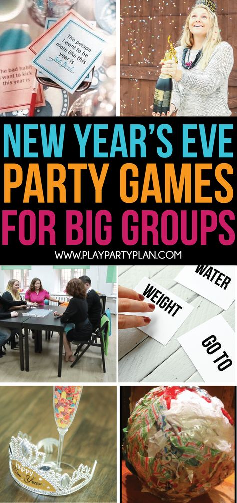 New Year's Eve Games For Family, Games For Big Groups, Nye Party Games, Party Games Group, Family New Years Eve, Games Group, New Year's Eve Activities, Wedding Party Games, Kids New Years Eve