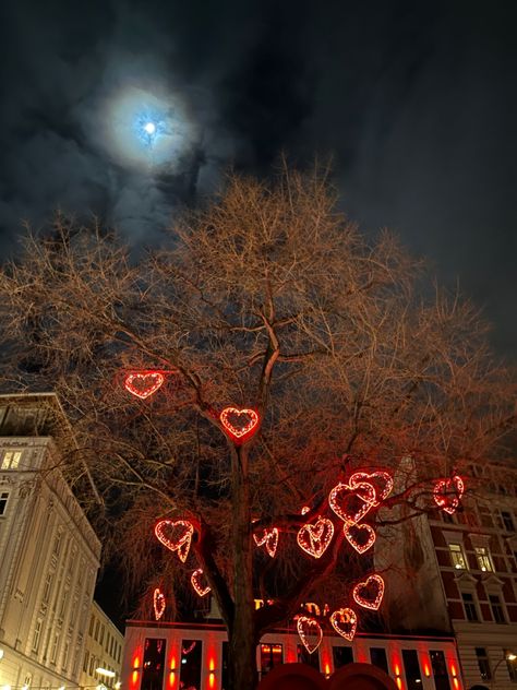 Aesthetic Led Lights, Kiss Cute, Lovers Kiss, Sky Clouds, Red Aesthetic, A Tree, Led Lights, Moon, Red