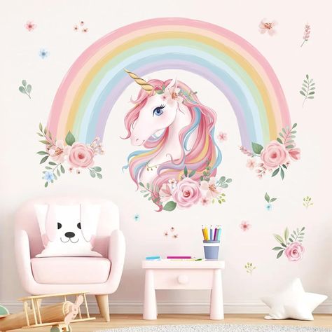 wondever Large Rainbow Wall Decals Unicorn Flower Peel and Stick Wall Art Stickers for Girls Bedroom Kids Room Baby Nursery Decor : Amazon.ca: Baby Unicorn Flower, Stick Wall Art, Unicorn Flowers, Baby Changing Tables, Kids Lamps, Room Baby, Nursery Crib, Toddler Furniture, Rainbow Wall