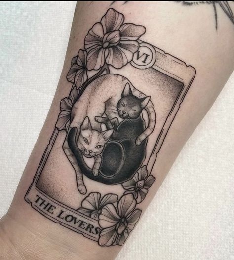 Black Cat Tarot Card Tattoo, Cat Tarot Tattoo, Cat In Frame Tattoo, Gemini Tarot Card Tattoo, Karma Is A Cat Tattoo, Cat Tarot Card Tattoo, Bea Tattoo, Siamese Cat Tattoos, Fate Tattoo