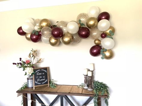 Burgundy Balloon Garland | Burgundy Bridal Shower Decor | Fall Baby Shower Decor | Fall Bridal Shower | Burgundy and Gold Balloons Burgundy Balloon Garland, Backdrop Garland, Fall Baby Shower Decor, Diy Ballon, Garland Centerpiece, Sage Green Baby Shower, Navy Bridal Shower, Balloon Garland Diy, White Bridal Shower