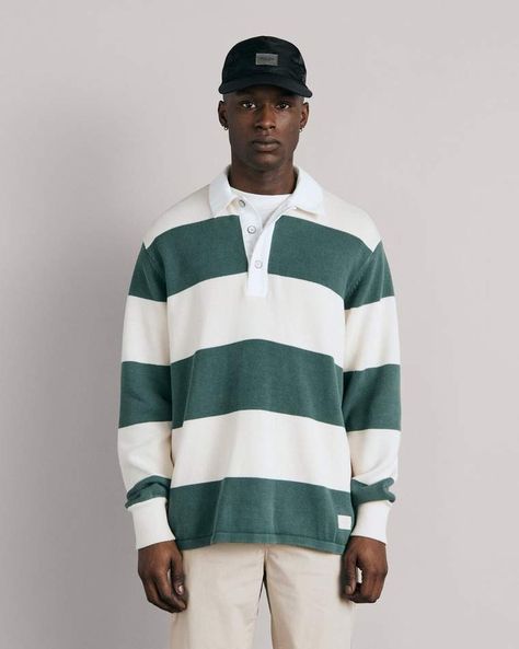 Green Striped Shirt Outfit, Mens Rugby Shirts, Rugby Jerseys, Shirt Outfit Men, Rugby Fashion, Rugby Men, Stripe Outfits, Rugby Jersey, Modern Wardrobe