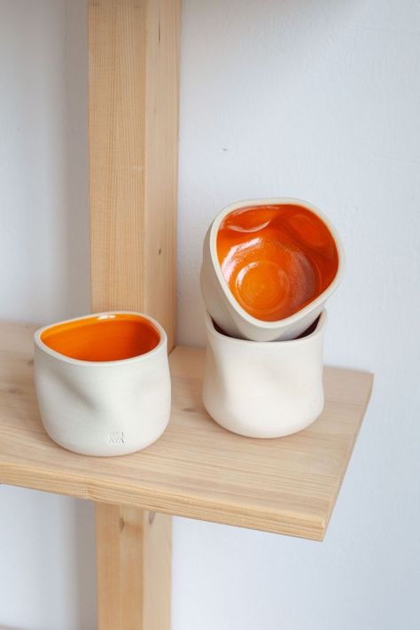 Espresso Cups Ceramic, Coffee In The Morning, Beginner Pottery, Orange Glaze, Tanah Liat, Diy Ceramic, Keramik Design, Pottery Crafts, Diy Pottery