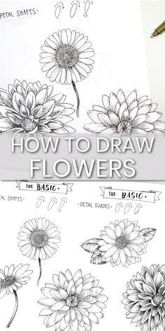 Drawing Advanced, Drawing Ideas Easy For Teens, Journal Easy, Journal Flowers, How To Draw Flowers, Flowers Journal, Easy Flower Drawings, Easy Drawing Steps, Draw Flowers