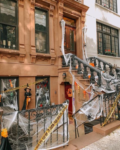 Halloween Nyc Aesthetic, Brownstone Halloween, Halloween Neighborhood, New York Halloween, Nyc Halloween, New York Bucket List, October Mood, Restaurants In Nyc, Nyc Neighborhoods