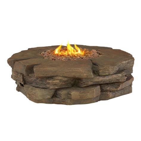 Shop Garden Treasures  50,000 BTU Stacked Stone Liquid Propane Fire Pit at… Concrete Exterior, Natural Gas Fire Pit, Outdoor Fire Pit Table, Fire Pit Sets, Propane Fire Pit Table, Gas Fire Pit Table, Gas Fire Pit, Propane Fire Pit, Diy Fire Pit