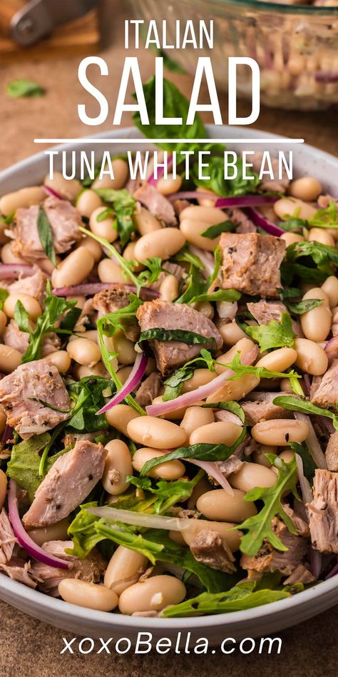 Tuna Bean Salad, Tuna White Bean Salad, Tuna White Bean, White Bean Salad Recipes, Italian Tuna, Cannellini Bean Salad, Tuna Steak Recipes, Italian Salad Recipes, Mediterranean Flavors