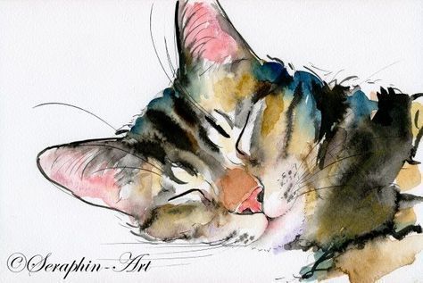 수채화 그림, Watercolor Cat, Arte Sketchbook, Arte Animal, Watercolor Drawing, Dog Paintings, Cat Painting, Watercolor Animals, Cat Drawing