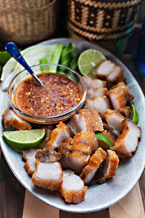 Try Thai Crispy Fried Pork Belly for a delicious and crispy meal. It's easy to make and full of authentic Thai flavors. Get ready to enjoy the taste of Thailand in just a few simple steps. #crispyporkbelly #thaiporkbelly #porkbellyrecipes #crispythaiporkbelly #crispyfriedporkbelly #porkbellyrecipe #thaiporkbellyrecipe #easyporkbelly #crispyporkbellyrecipes Thai Crispy Pork, Asian Crispy Pork Belly, Thai Crispy Pork Belly, Thai Pork Belly, Thai Pork Belly Recipes, How To Cook Pork Belly, Yacht Food, Asian Pork Belly, Korean Pork Belly